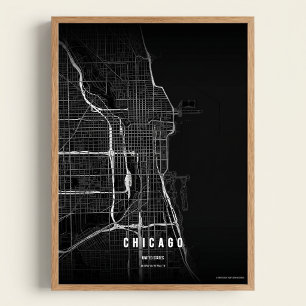 Mapa de Chicago Noir Impressão de Arte de Parede C