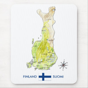 Mapa de cor tirado mão de Finlandia Mousepad