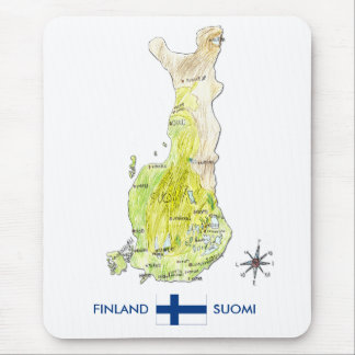 Mapa de cor tirado mão de Finlandia Mousepad