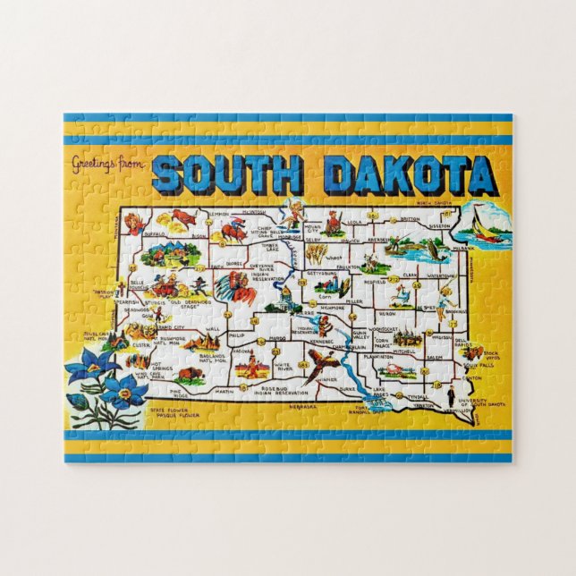 Mapa de Dakota do Sul 11x14 Quebra-cabeça (Horizontal)
