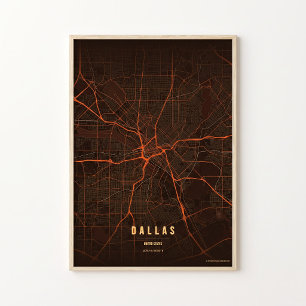 Mapa de Dallas Impressão Onda de Calor Texas Carta