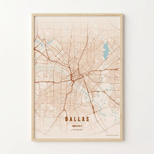 Mapa de Dallas Impressão Texas Cartaz Arte de Pare