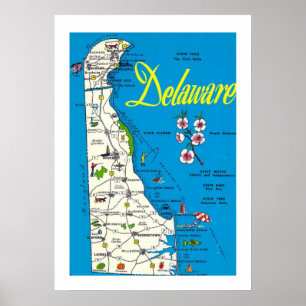 Mapa de Delaware Poster Impresso 20x28