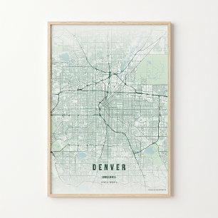 Mapa de Denver Esmeralda Arte de Parede de Poster 