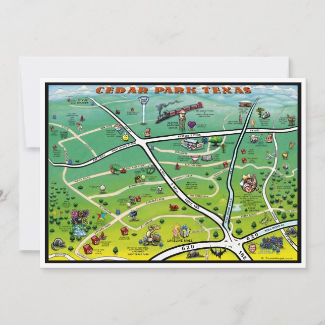 Mapa de desenho animado de Cedar Park Texas (Frente)
