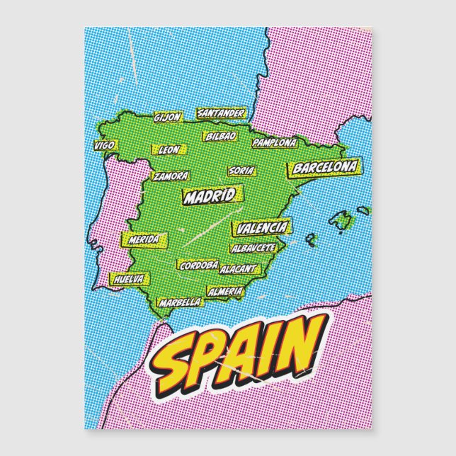 Mapa de Espanhas Ilustrado de pop Art (Frente)