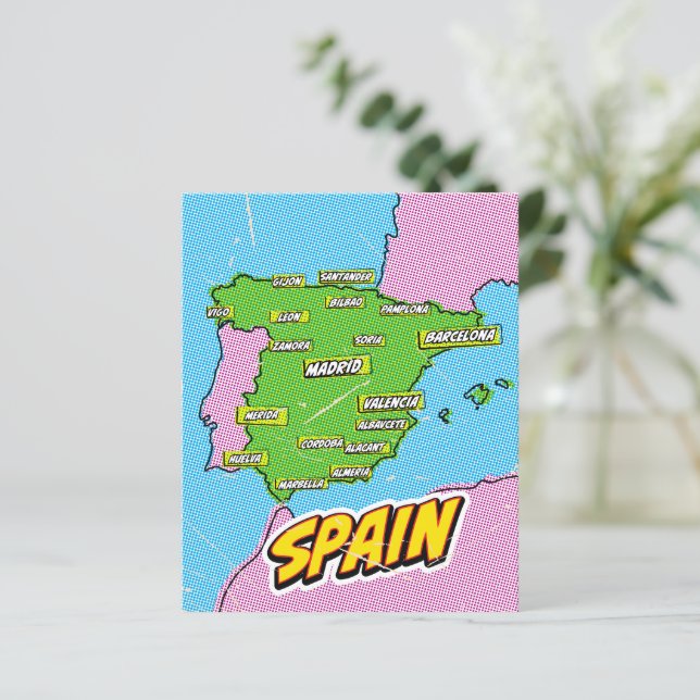 Mapa de Espanhas Ilustrado de pop Art (Em pé/Frente)