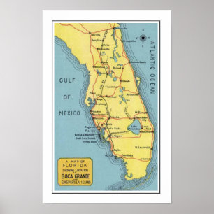 Mapa de Florida Boca Grande Poster Impressão