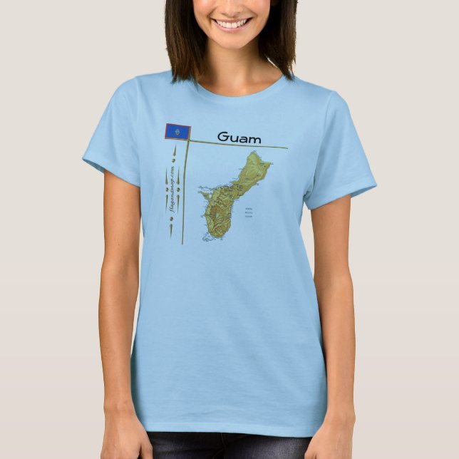 Mapa de Guam + Sinalizador + Título T-Shirt (Frente)