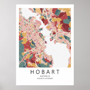Mapa de Hobart Tasmânia Poster Arte de Parede de