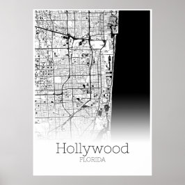 Mapa de Hollywood - Flórida - Poster do Mapa da Ci