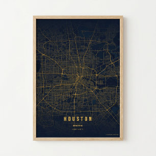 Mapa de Houston Impressão Poster Cidade do Texas A