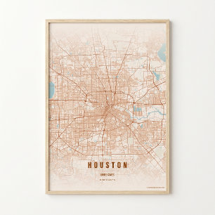 Mapa de Houston Impressão Poster de Terracota Arte