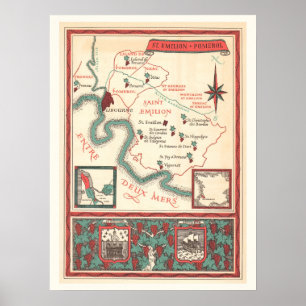 Mapa de Impressão do Vinho de Bordeaux St. Emilion
