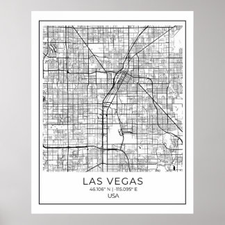 Mapa de Las Vegas - Poster do Mapa Branco de Las V