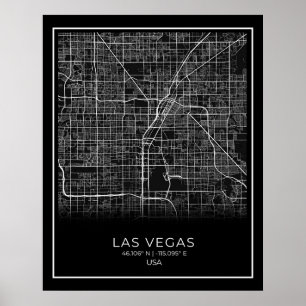 Mapa de Las Vegas - Poster do Mapa Negro de Las Ve