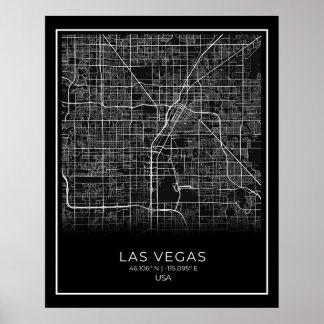 Mapa de Las Vegas - Poster do Mapa Negro de Las Ve
