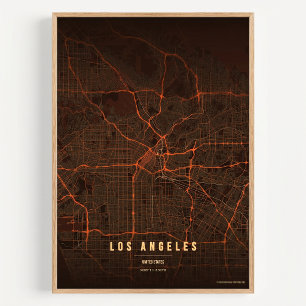 Mapa de Los Angeles LA Impressão Arte de Parede Ca