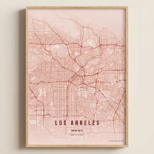 Mapa de Los Angeles LA Impressão Arte de Parede Po