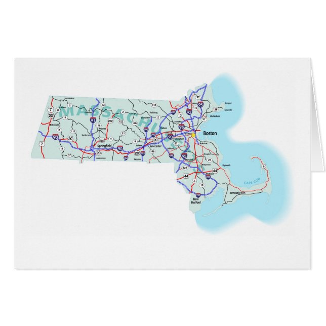 Mapa de Massachusetts em Cartão em Branco (Frente Horizontal)