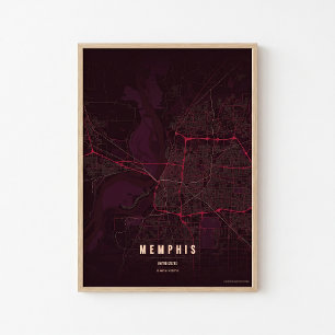 Mapa de Memphis Ruby Impressão Poster de Arte de P