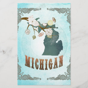 Mapa de Michigan com pássaros bonitos
