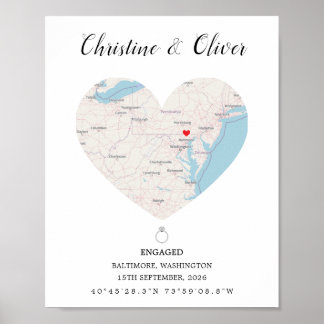 Mapa de Noivado Personalizado Impressão Lembrança