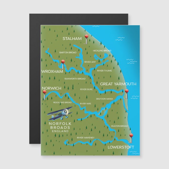 Mapa de Norfolk Broads Inglaterra. (Frente/Verso)