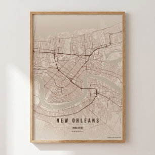 Mapa de Nova Orleans Impressão Arte de Parede Cart