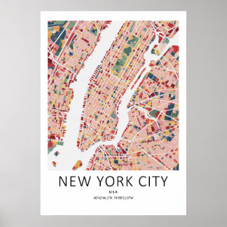 Mapa de Nova York Poster | Arte Moderna de NYC par