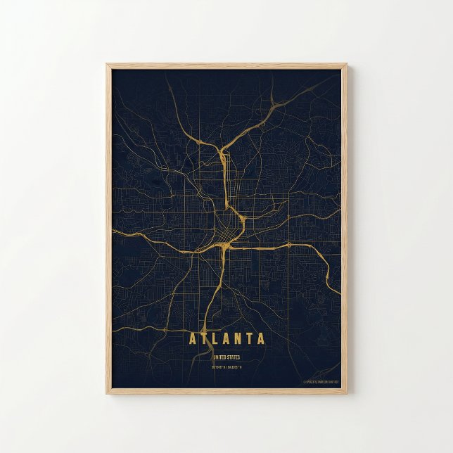 Mapa de Ouro de Atlanta Impressão Arte de Parede d (Criador carregado)