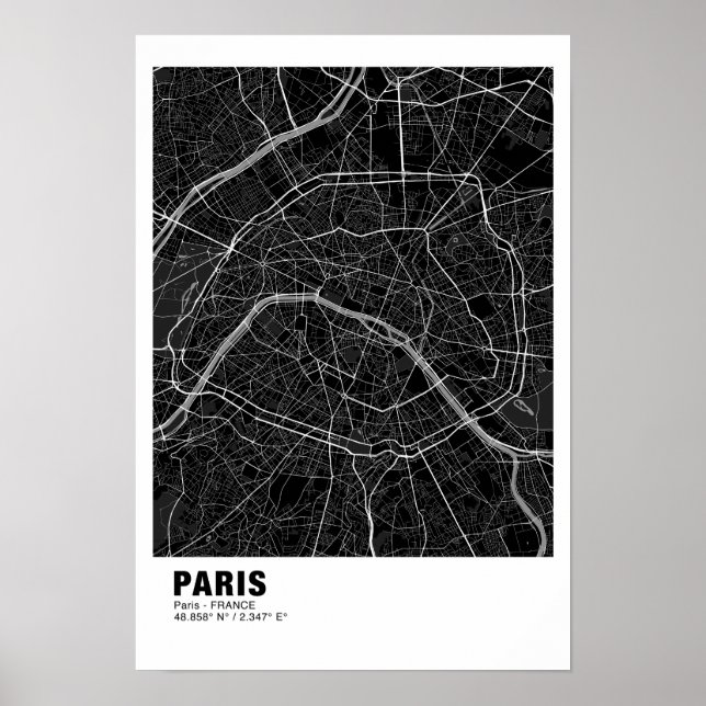 Mapa de Paris Poster - Mapa Negro de França (Frente)