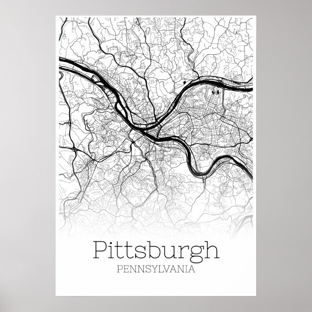 Mapa de Pittsburgh - Pensilvânia - Poster do Mapa  (Frente)