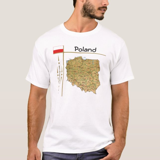 Mapa de Polônia + Sinalizador + Título T-Shirt (Frente)