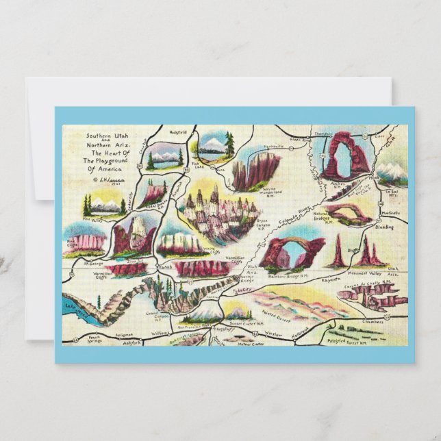 Mapa de Pontos Turísticos do Arizona e Utah em Car (Frente)