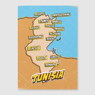 Mapa de pop Art Ilustrado da Tunísia