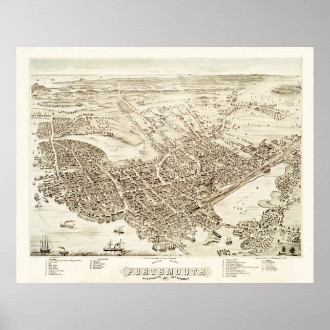Mapa de Portsmouth, New Hampshire em 1877, Poster (Frente)