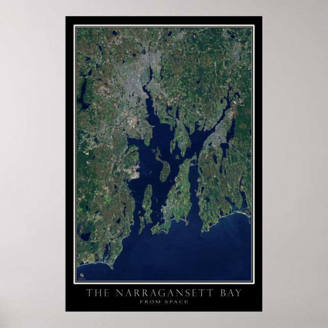 Mapa de Poster de Satélite da Baía de Narragansett (Frente)