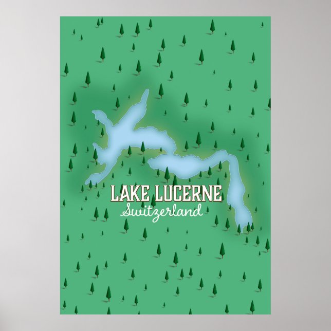 Mapa de poster de viagens da Suiça do Lago Lucerne (Frente)