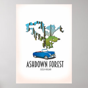 mapa de poster de viagens do mapa de sussex da flo
