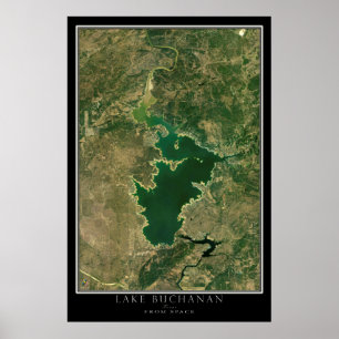 Mapa de Poster por Satélite do Lago Buchanan Texas