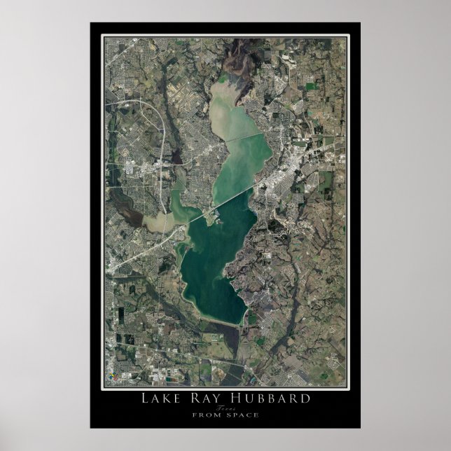 Mapa de Poster por Satélite do Lago Ray Hubbard Te (Frente)