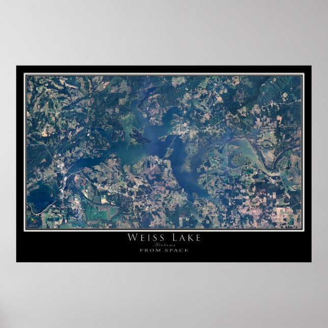 Mapa de Poster por Satélite do Lago Weiss Alabama (Frente)