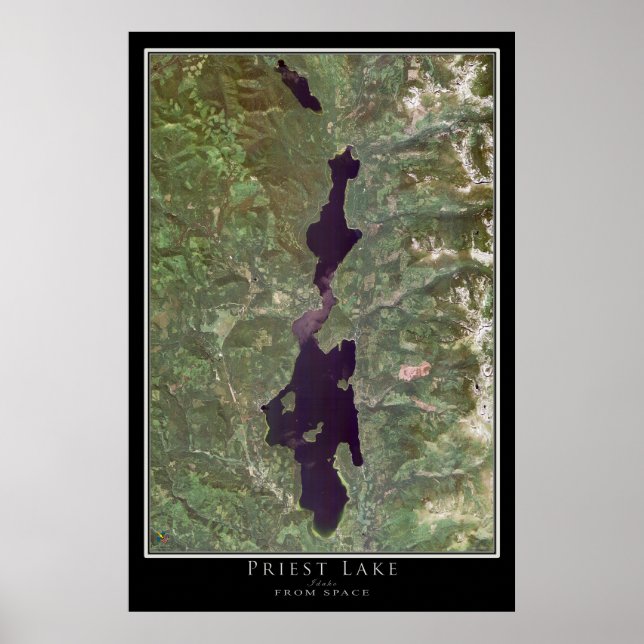 Mapa de Poster por Satélite do Priest Lake Idaho (Frente)
