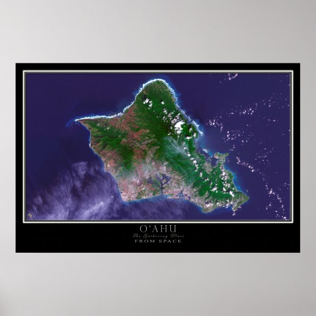 Mapa de Poster por Satélite para o Havaí em Oahu I (Frente)