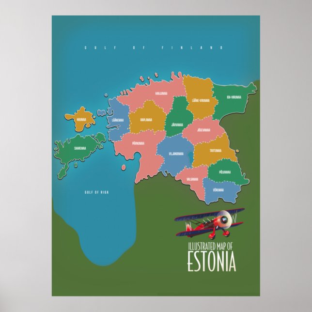 Mapa de poster Viagens vintage da Estônia (Frente)