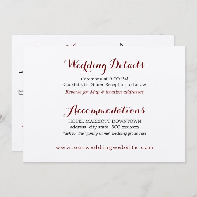 Mapa de Recepção de Cartão de Gabinete de Detalhes (Frente/Verso)