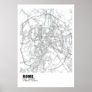 Mapa de Roma Poster - Mapa Branco de Itália