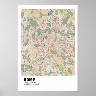 Mapa de Roma Poster - Mapa de Vintage - Itália