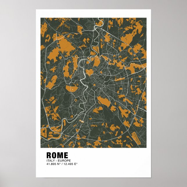 Mapa de Roma Poster - Mapa Verde e Ouro da Itália (Frente)